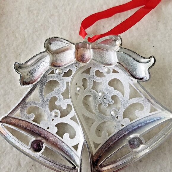 LENOX Sparkle and Scroll Multi Crystal Silver Plate bells holiday Christmas NIP - Picture 4 of 5
